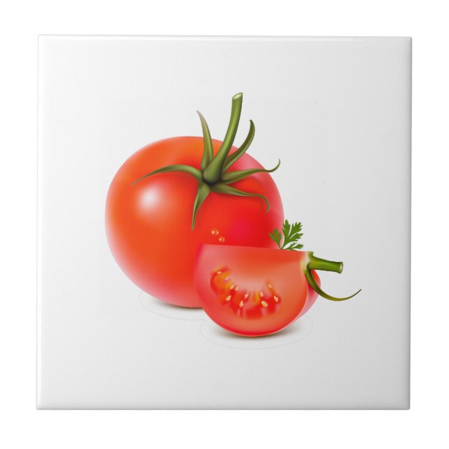 Red Green Tomato Food Art Ceramic Tile (Front)