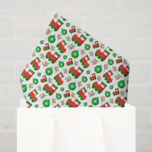 Red Green Toy Train Christmas Pattern Tissue Paper