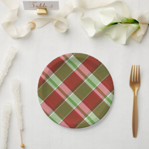 Red Green Traditional Plaid Christmas Holiday Paper Plate