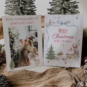 Red Green Tree Santa Clause Bow Photo Christmas Holiday Card