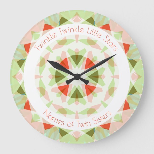 Red Green Twinkle Little Star Twin Girls Nursery Large Clock (Front)