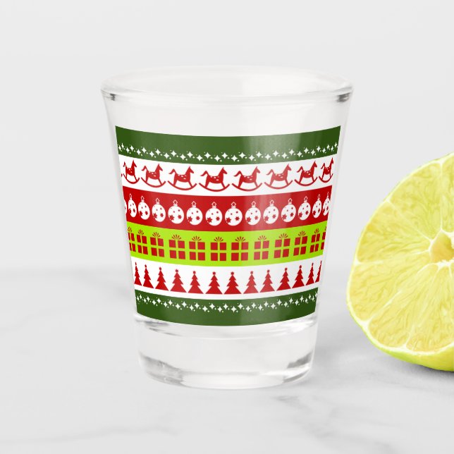 Red Green Ugly Christmas Sweater Festive Clipart Shot Glass (Front)