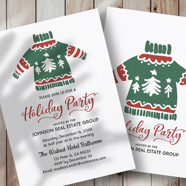 Red & Green Ugly Sweater Holiday Party Invitation (Creator Uploaded)