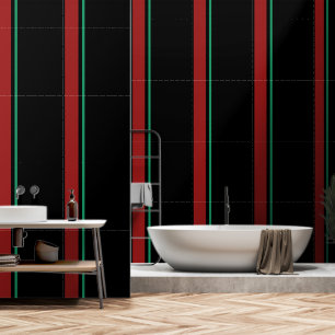 Red + Green Vertical Stripe Black Wallpaper