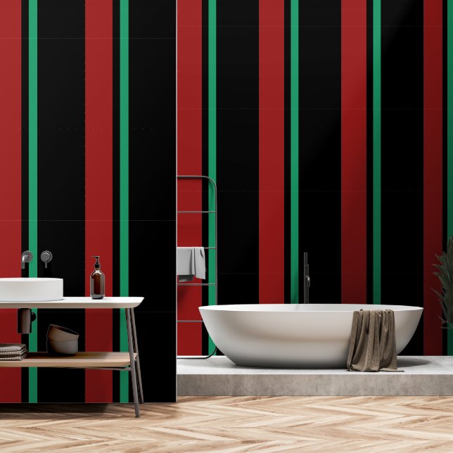Red + Green  Vertical Stripe Black   Wallpaper (Bathroom)
