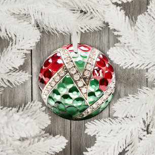 Red Green Vintage Faux Diamond Jewel Gem Initial Metal Tree Decoration