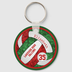 red & green volleyball keychain w school team name