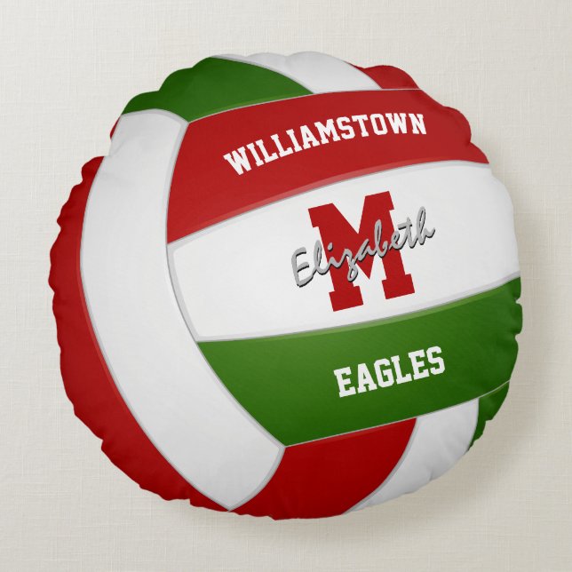red green volleyball sports team colours round cushion (Front)