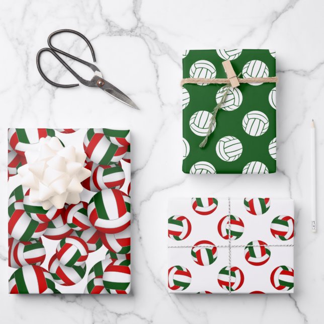 red green volleyballs team celebration birthday wrapping paper sheet (Front)