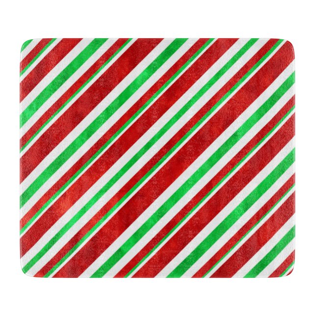 Red Green Watercolor Candy Cane Stripes 2  Cutting Board (Front)