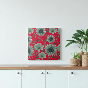 Red Green Watercolor Floral Ceramic Tile