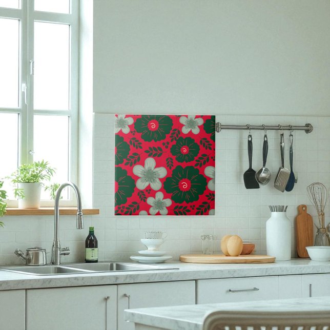 Red Green Watercolor Floral  Ceramic Tile (Creator Uploaded)