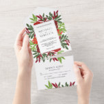 Red Green Watercolor Floral Leaves Garden Wedding All In One Invitation<br><div class="desc">Amaze your guests with this elegant wedding invite featuring beautiful flowers and modern typography with detachable RSVP postcard. Simply add your event details on this easy-to-use template to make it a one-of-a-kind invitation.</div>