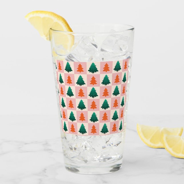 Red Green watercolor Merry Christmas tree pattern Glass (Front Ice)