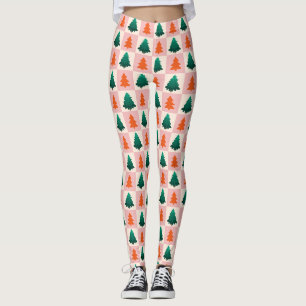 Red Green watercolor Merry Christmas tree pattern Leggings