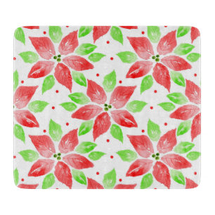 Red Green Watercolor Poinsettia Pattern  Cutting Board