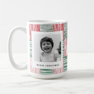 Red Green Watercolor Stripes Pattern One Photo Coffee Mug