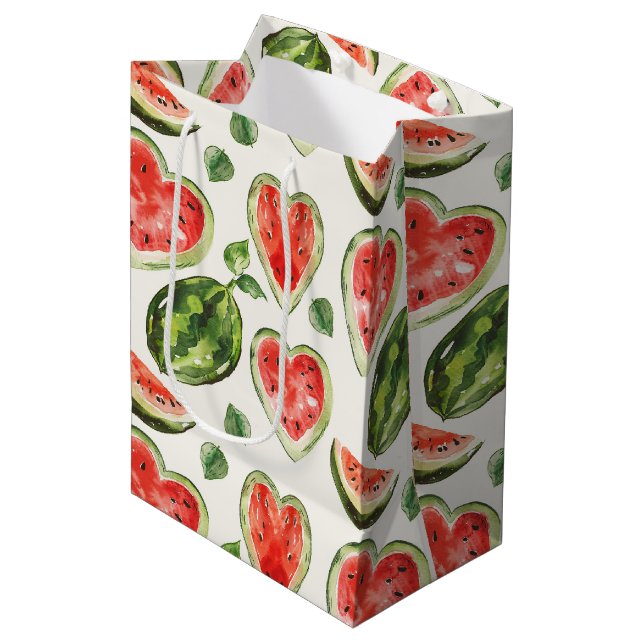 Red Green Watermelon Hearts Birthday Medium Gift Bag (Front Angled)