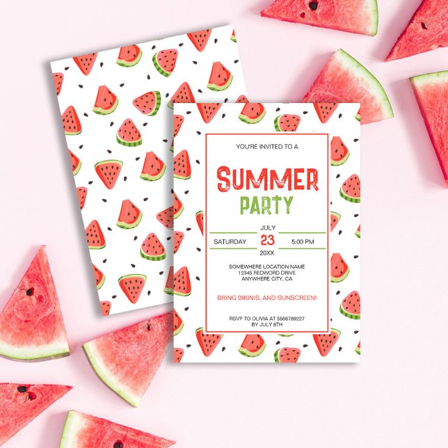 Red Green Watermelon Slices summer party Invitation (Creator Uploaded)