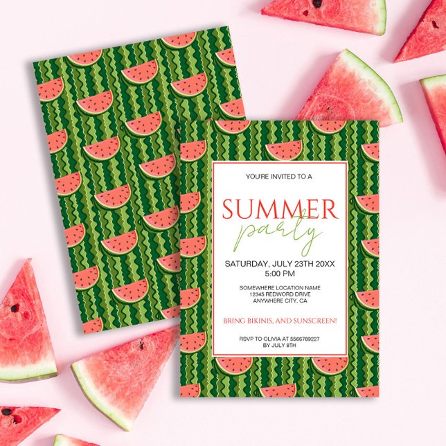 Red Green Watermelon Slices summer party Invitation (Creator Uploaded)