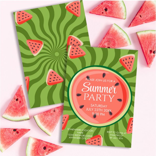 Red Green Watermelon summer party Invitation (Creator Uploaded)