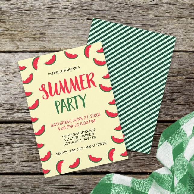 Red Green Watermelon Summer Party Invitation (Creator Uploaded)