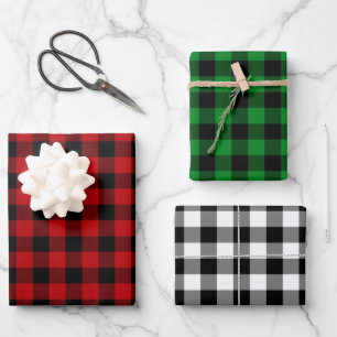Red Green & White Buffalo Plaid Wrapping Paper Sheet