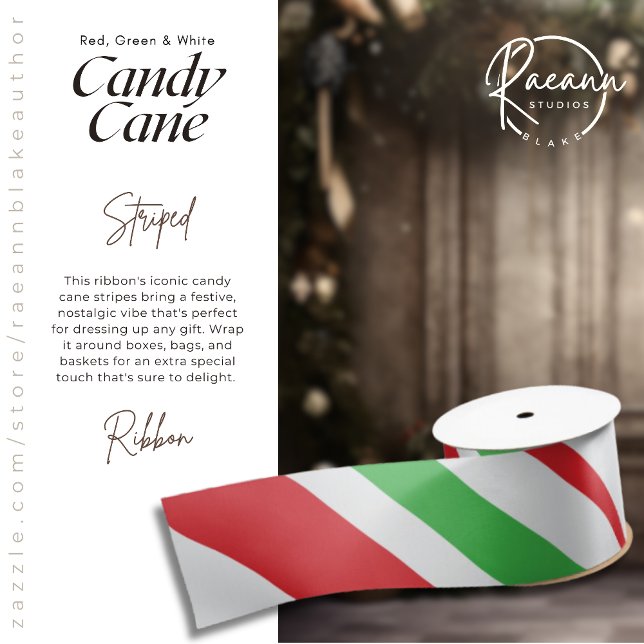 Red, Green & White Candy Cane Striped Ribbon Satin Ribbon (Creator Uploaded)