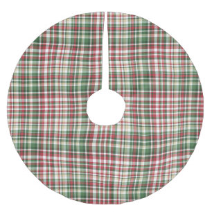 RED GREEN WHITE CHRISTMAS PLAID PATTERN BRUSHED POLYESTER TREE SKIRT