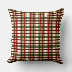 RED GREEN WHITE CHRISTMAS PLAID PATTERN CUSHION