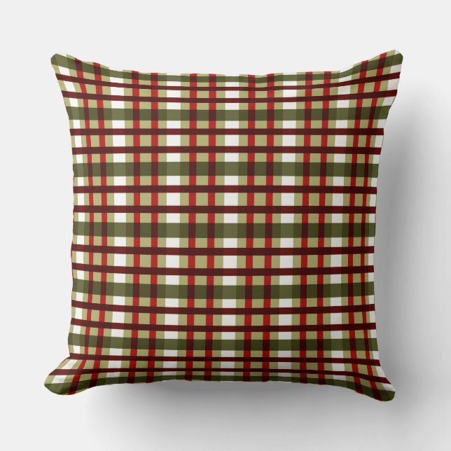RED GREEN WHITE CHRISTMAS PLAID PATTERN CUSHION (Front)