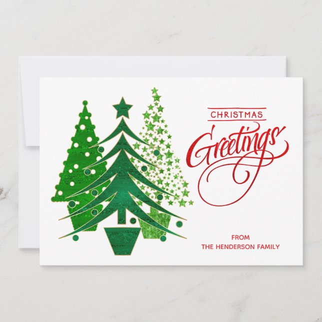 Red, Green, White Christmas Trees Photo Card (Front)