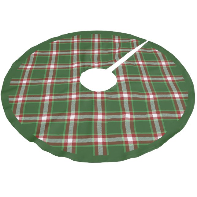 Red Green White Cool Red Lumberjack Plaid Pattern Brushed Polyester Tree Skirt (Angled)