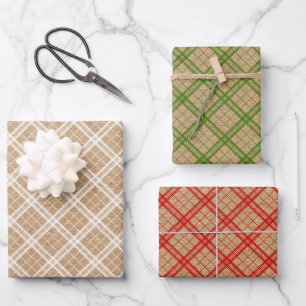 Red Green White Country Gingham On Kraft Colored Wrapping Paper Sheet