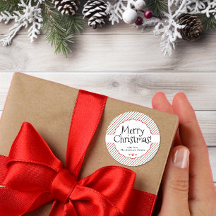 Red Green White Diagonal Stripe Holiday Gift Label