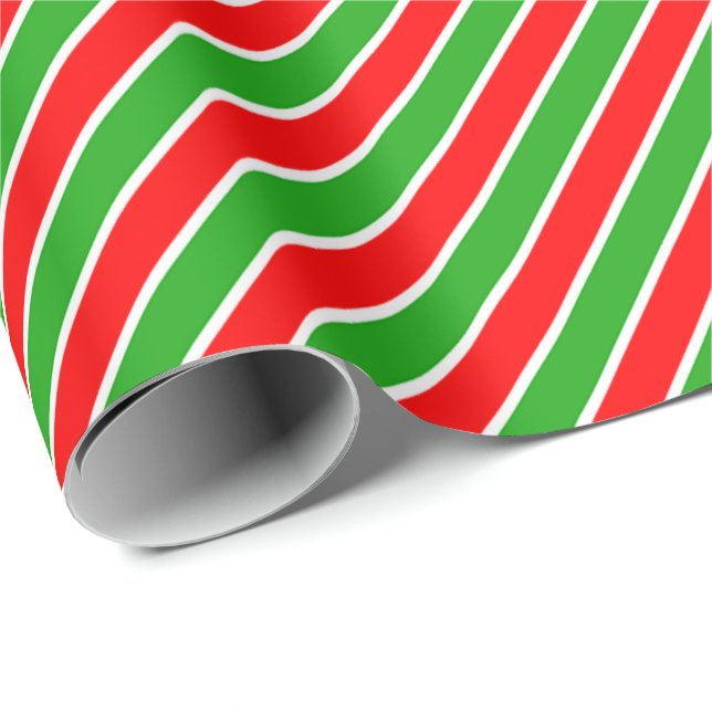 Red Green White Diagonal Stripes Wrapping Paper (Roll Corner)
