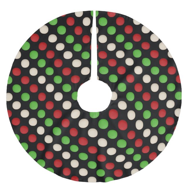 Red Green White Dot Pattern Brushed Polyester Tree Skirt (Front)