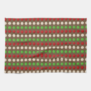 Red Green White Dots Tea Towel