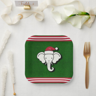 Red & Green White Elephant Gift Christmas Party Paper Plate