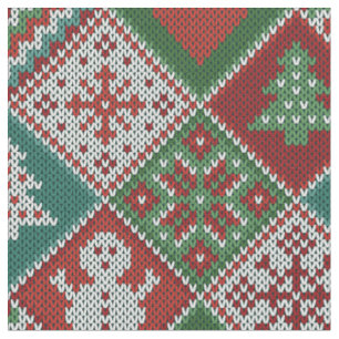 Red Green White Faux Knit Christmas Pattern Fabric