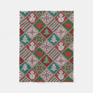 Red Green White Faux Knit Christmas Pattern Fleece Blanket