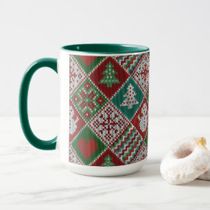 Red Green White Faux Knit Christmas Pattern Mug