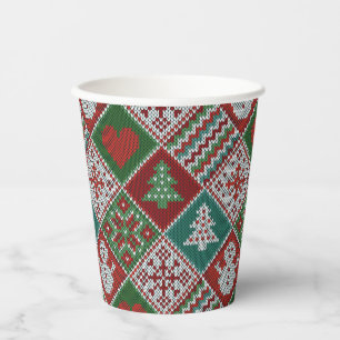 Red Green White Faux Knit Christmas Pattern Paper Cups