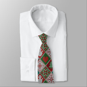 Red Green White Faux Knit Christmas Pattern Tie