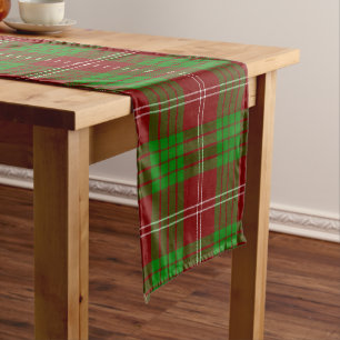 Red Green White Festive Tartan Plaid Short Table Runner