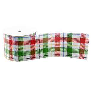 Red Green White Flannel Plaid Pattern Design Grosgrain Ribbon