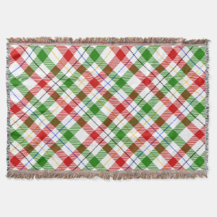 Red Green White Flannel Plaid Pattern Design Throw Blanket