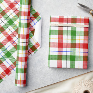 Red Green White Flannel Plaid Pattern Design Wrapping Paper
