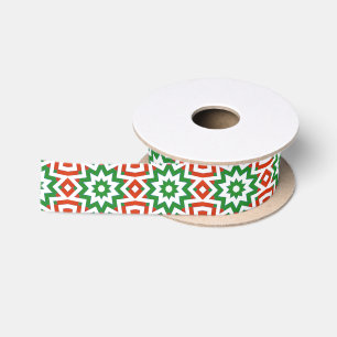 Red Green White Geometric Pattern Christmas Ribbon Satin Ribbon