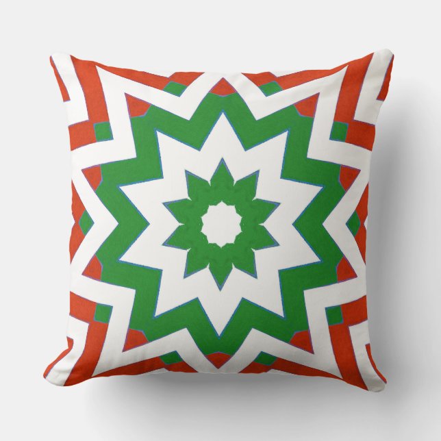 Red Green White Geometric Pattern Shapes Pillows (Front)